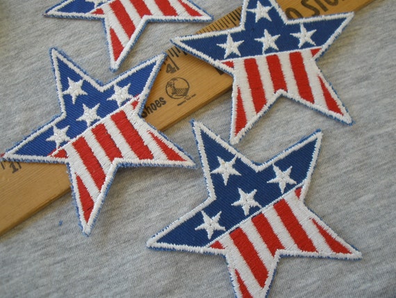 Star Applique Patches Red or White Gold Edges Embroidered 1.75/" Patriotic Flag