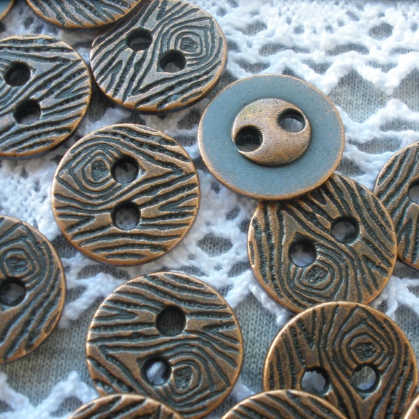 Stamped Wood Pattern Metal Buttons 15MM 24L 5/8" Antique Copper Color Steampunk industrial retro 3MM holes wrap bracelet clasp 2 hole sew on