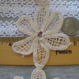 Beige cotton Linen color Flower Daisy chain tape Lace 2.75 wide by 3 applique retro 70mm insert edging embellishment wedding bridal boho image 4