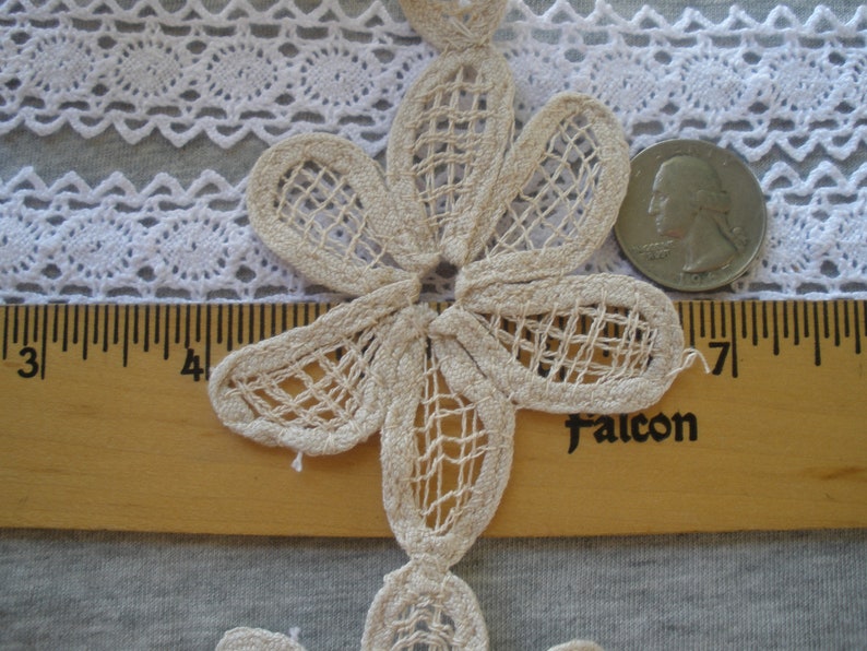 Beige cotton Linen color Flower Daisy chain tape Lace 2.75 wide by 3 applique retro 70mm insert edging embellishment wedding bridal boho image 4