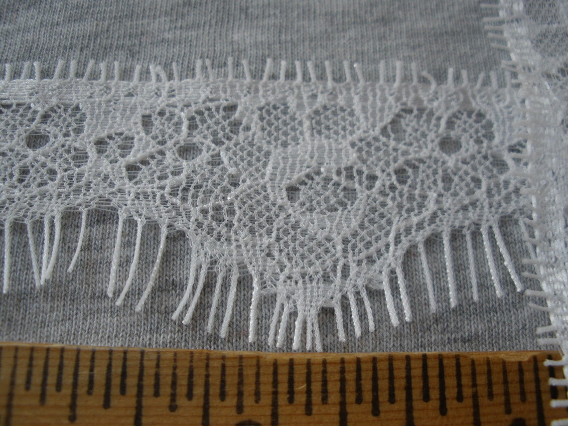 Black Floral Scalloped Corded Lace Trim with Eyelash Fringe - 4yds x 5.75