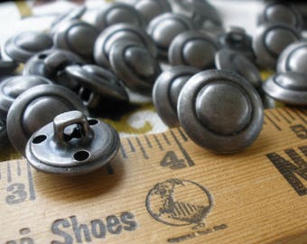 Hollow ring dome shank buttons 24L dull silver dark pewter (5/8" 15mm) shirt suit flying saucer sewing crafts gunmetal industrial steampunk