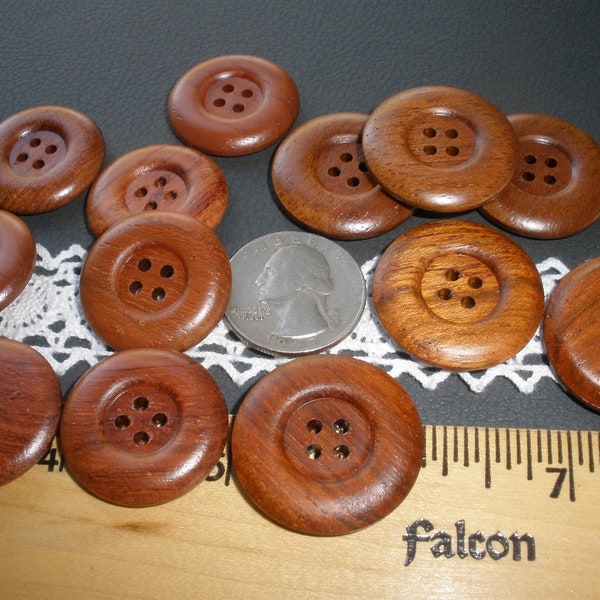 Maple 25MM or 28MM Wooden sew-on buttons 1" 40L 1 1/8" 45Lwood 4 hole rounded wide rim stained finish 6 or 7 pieces