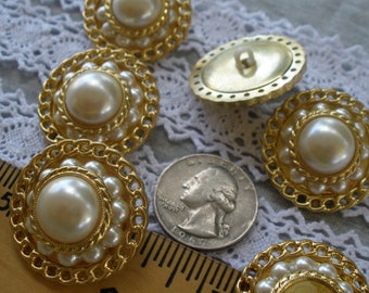 Bridal Bouquet Buttons Faux Pearl & Gold 48L 30mm plastic jacket 7 pieces sewing bag wedding embellishment 4 piece stacked button