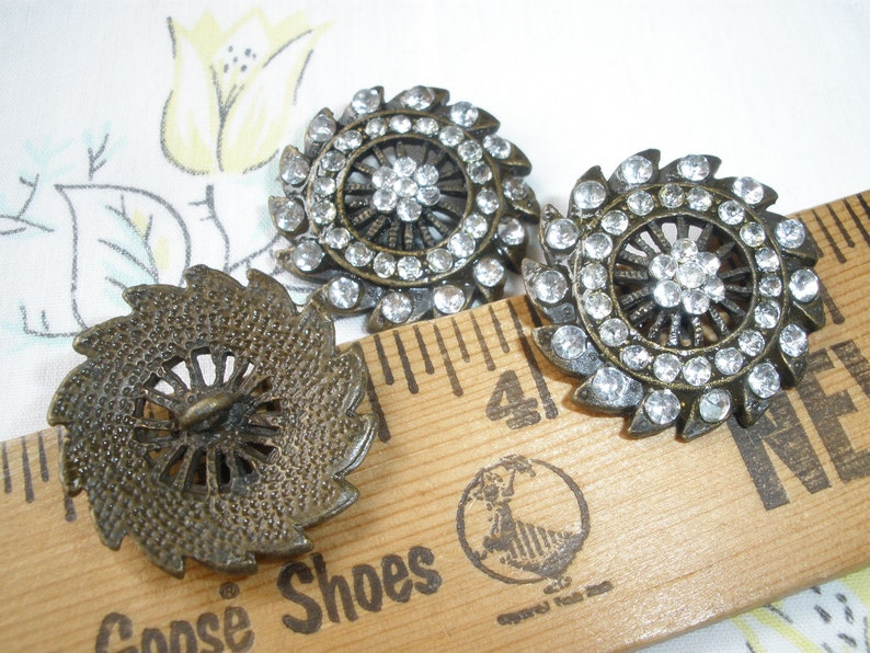 Filigree metal rhinestone shank buttons bronze sun star design 40L 1 20mm acrylic stones retro boho art deco 2 pieces