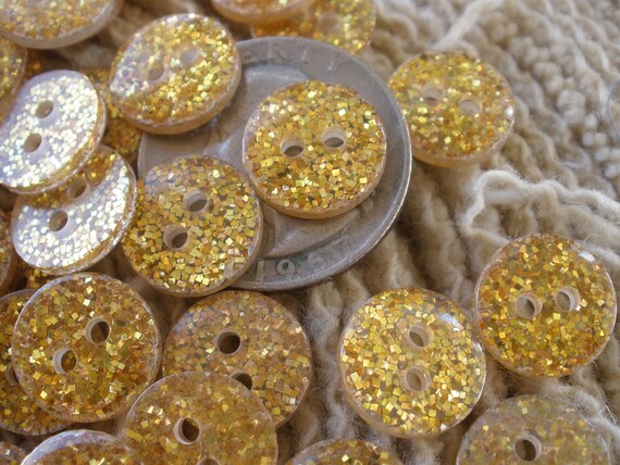 Gold Glitter in Clear Resin 12MM Buttons 19L 2 Hole Sew on