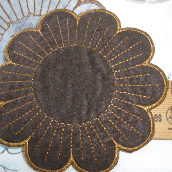 Embroidered Brown Suede Flower or Buttlerfly Applique patches embellishment Craft Accent scrapbooking sewing iron on two tone fabric