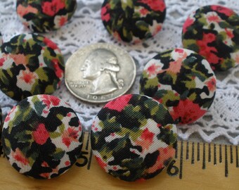 9 pieces Pink Green Black Floral Fabric Cover buttons metal shank 23MM cloth cover 7/8" 36L crafts clothes sewing pillows home decor tufting