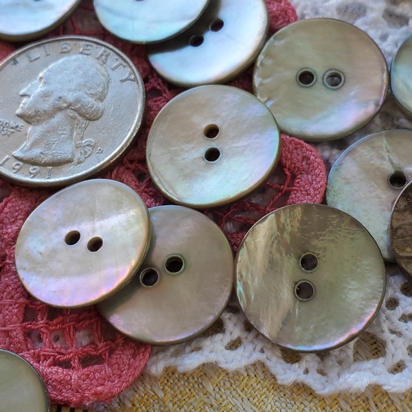Rainbow Smoke Real Shell Buttons MOP 17.5mm 11/16" size 28L 2 hole sew on Akoya iridescent craft scrapbook 18 pieces 2mm holes gray shell