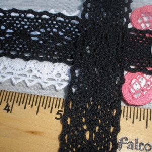 1 Inch Black Cotton Cluny Lace 25MM wide trim picot edge crochet look retro BTY yardage sewing crafts bobbin machine insert lace