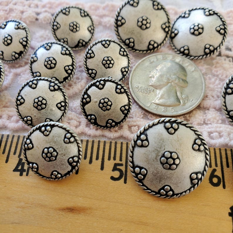 15MM or 20MM Embossed Floral Pattern Metal Dome Shank Buttons Pewter ...