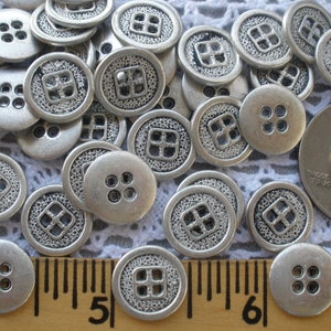 Matte Antique Silver 13MM metal shirt Buttons 4-hole 1/2" 20L 12 pcs round bulk paper tag supply industrial steampunk