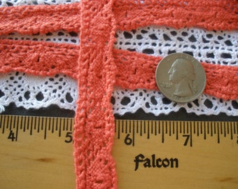 Coral Crochet Cotton Cluny Lace Trim 11/16" wide scallop edge edging yardage 17mm - 18mm clothes crafts sewing embellish slow stitch journal
