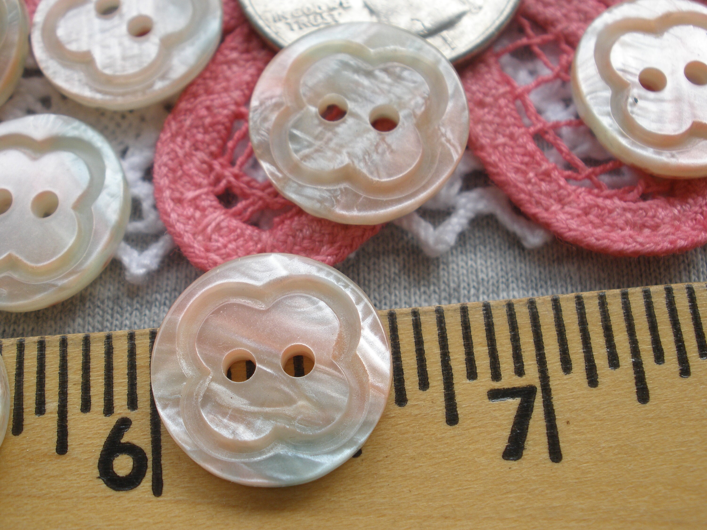 Carved Flower Pearlized Plastic Buttons 5/8