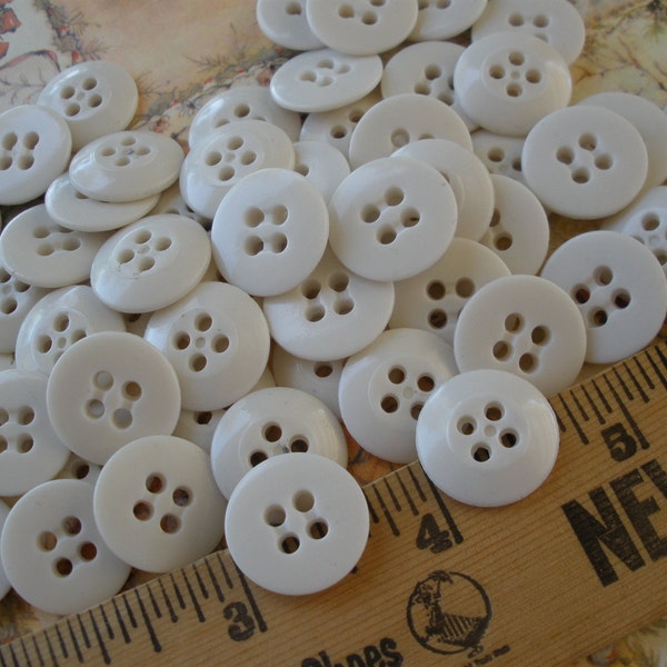 Craft Stash Builders Ghost White Buttons 50 Plastic 11/16" (17MM 28L) sew on 4 hole recessed sew-on sewing crafts scrapbook jewelry bulk