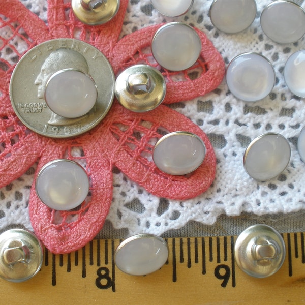 Bulk 11MM Western Shirt Buttons White pearl snap Nickel Shank 7/16" Metal 18L Nickel pearly inset sewing crafts cowboy 24 buttons