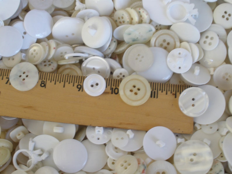 Mixed Bulk Buttons White cream shades sew on shank plastic 3 pounds 2-Hole and 4-Hole crafts clothes button frames 7/16 to 1 3/8 supply image 2