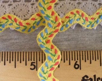 Embroidered Cotton Featherstitch Ric Rack Trim Yellow red green blue Ric Rack 9/16" vintage tiny tulips floral trim