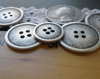 Classic Antique Silver Metal Blazer Buttons sizes 5/8" 13/16" 7/8" 15mm 20MM 23MM suit coat reversible 4-hole sew on 24L 32L 36L Made Italy