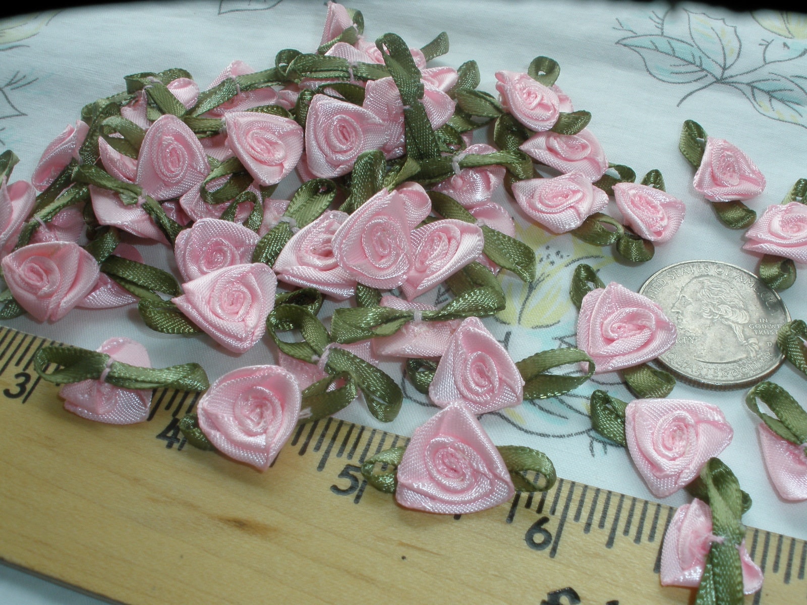 Tiny Petal Pink Satin Ribbonwork Flowers Rosettes Hand Sewn | Etsy