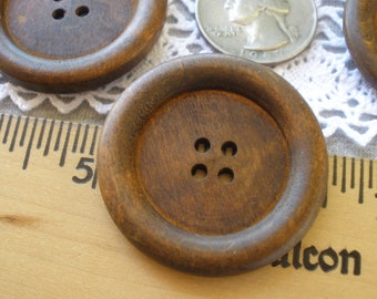 38MM Wood Coat Buttons Extra Large 1.5" 60L medium stain rounded rim 4 hole sew on rustic embellish knit crochet sewing 3MM holes