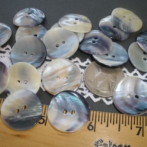 Blueberry & Cream MOP Shell Buttons 22MM 36L 7/8&quot; pearl 2 hole sew on 6 pcs Blue Mussel Shell curved 2mm holes 1mm to 3mm thick