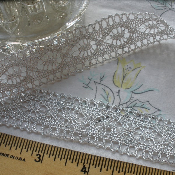 27MM wide Silver Metallic Cluny Lace trim picot edge crochet look retro BTY yardage sewing crafts bobbin machine insert lace delicate