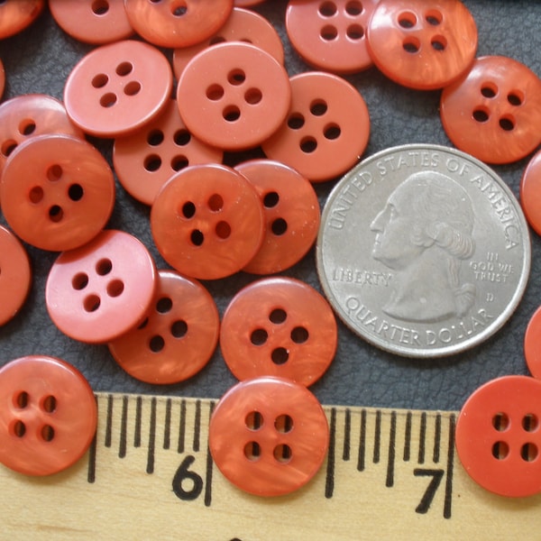 Burnt Orange Buttons Craft Stash Shirt 1/2" (13MM 20L) Pearlized Plastic 4 hole sew on 48 pieces crafts scrapbooking pearly