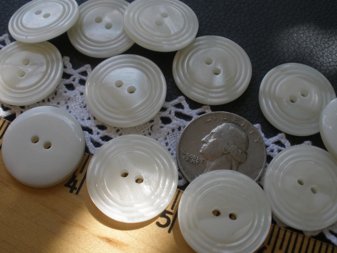 23MM Pearly White Plastic Buttons Raised Rings 24 Pieces 2 Hole Sew on ...