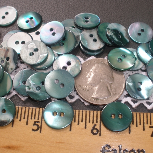 14MM Teal Green Trocas Shell Buttons 22L 9/16" MOP sewing 2 hole sew on 13 pieces shirt wrap bracelet clasp gorgeous green shades