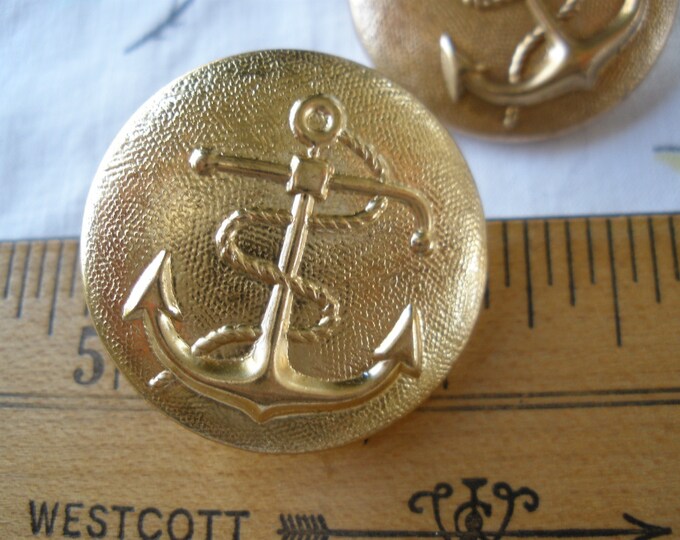 28MM Brass Anchor Buttons Hollow Metal Pin Shank Size 45L 1 1/8 Gold