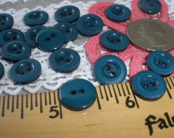 Cool Vintage Teal Blue Textured Plastic Buttons 1/2" size 20L 13MM 2-hole sew on 24 pieces recessed holes