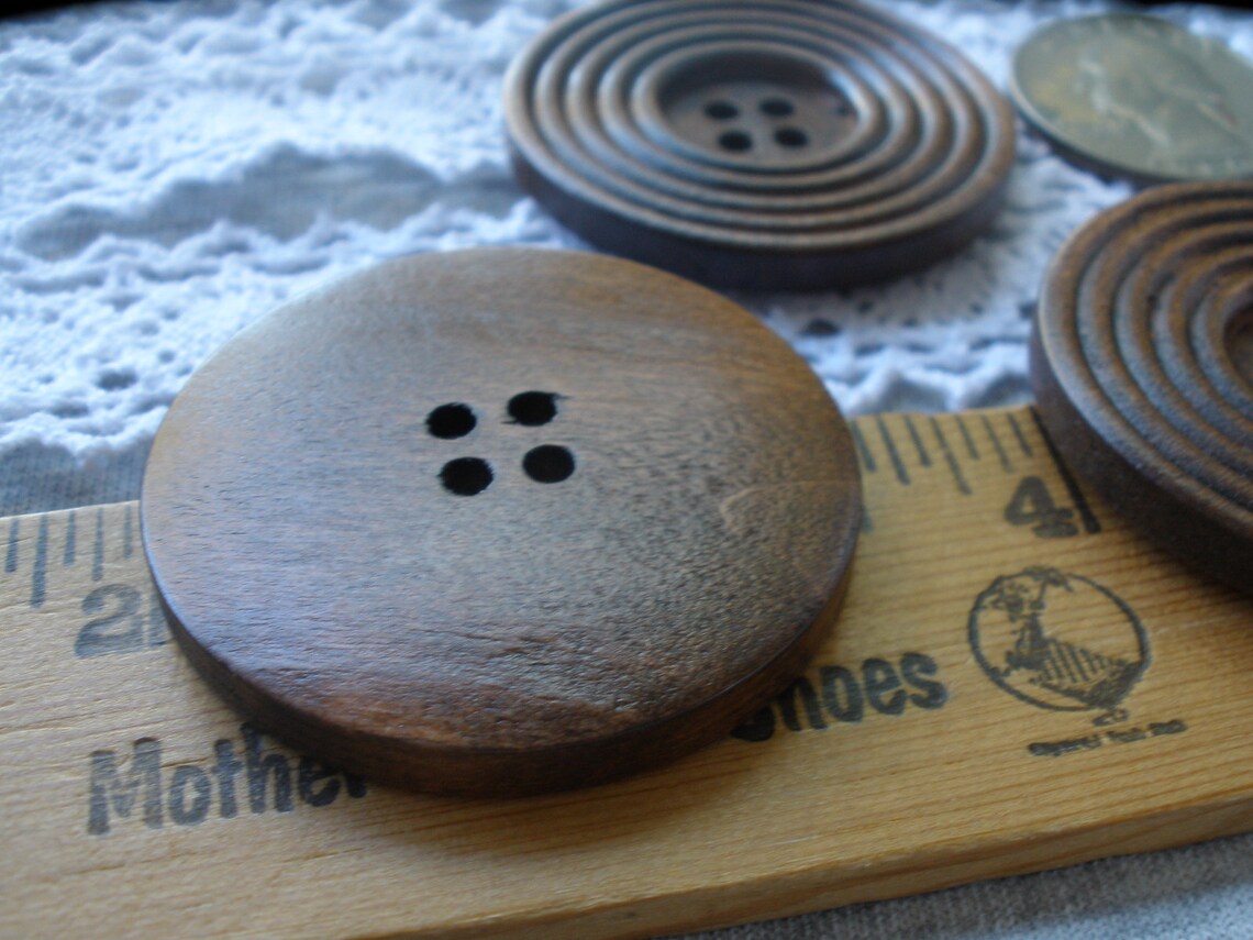 Carved Wood Coat Buttons Extra Large 38MM Medium Stain Wide Etsy