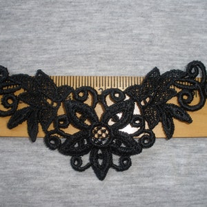 Black Embroidered Venise Lace Neckline Applique Embellishment Wedding dress Embellish bodice flowers floral venice lace insert rayon