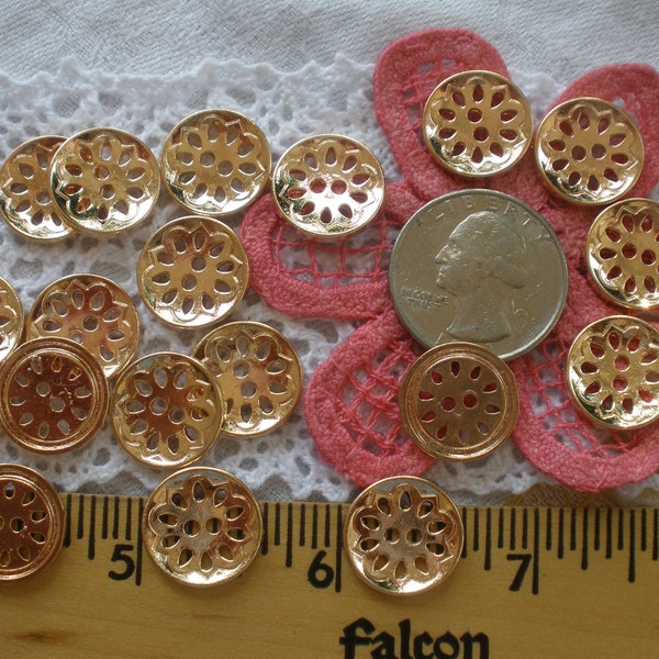 15MM Light Rose Gold Tone Pierced Metal Flower buttons sew on 24L concave front shiny finish 2-hole sew on wrap bracelet clasp 1.5mm holes