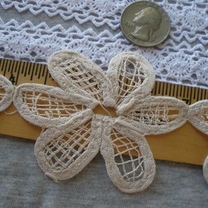 Beige cotton Linen color Flower Daisy chain tape Lace 2.75 wide by 3 applique retro 70mm insert edging embellishment wedding bridal boho image 8