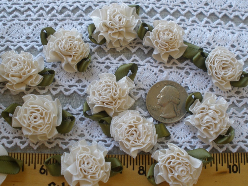Ivory Ribbonwork Flowers Cabbage Ribbon Roses 1 Inch Embellish - Etsy