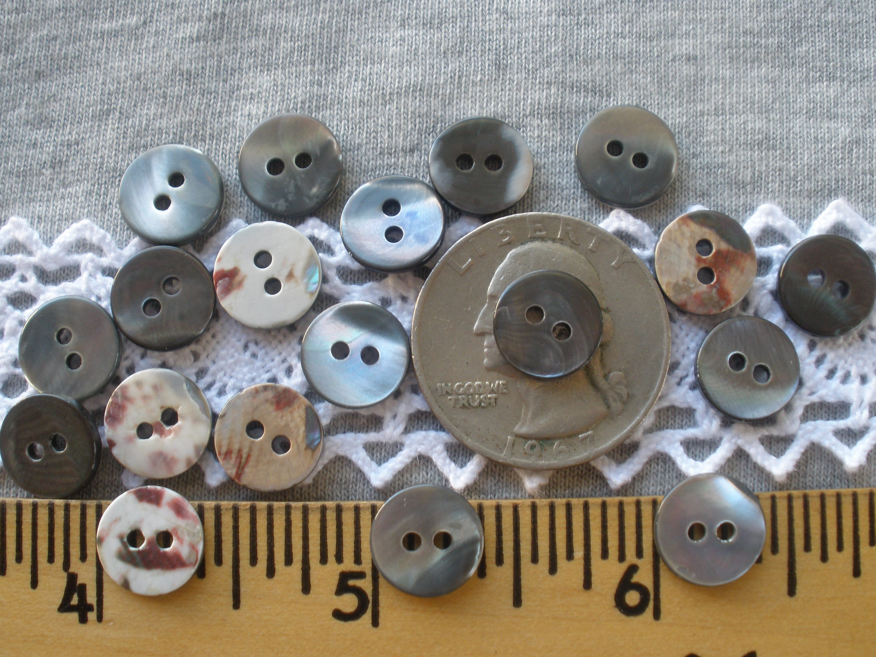 10MM Thick Gray Smoke Trocas Shell Buttons 16L 3/8" Tiny MOP Sewing 2 ...