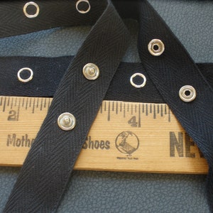 3 yards Black Snap Tape Cotton Twill silver metal 2 by 1 BTY 3/4&quot; wide fasteners By the Yard cool hanger trim crafts 12L 8mm 5/16&quot; snaps
