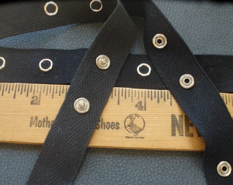 3 yards Black Snap Tape Cotton Twill silver metal 2 by 1 BTY 3/4" wide fasteners By the Yard cool hanger trim crafts 12L 8mm 5/16" snaps