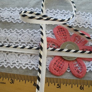 Cool Black / White Stripes Piping Trim Edging Gimp Dolls 5/16&quot; Mixed Media Lamp Shades Crazy Quilts Pillows Polyester Rayon Lip Cord yardage