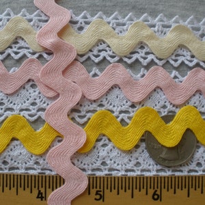 Yellow Pink or Oyster color Vintage large 3/4&quot; Cotton Rick Rack Trim 3/8&quot; ribbon Ric Rac choose yardage crafts sewing costume classic large