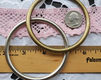 Large 81MM OD / 70MM ID Matte silver or Antique Old Brass tone metal O rings Round 2.75" opening seamless buckle purse strap Macrame strong