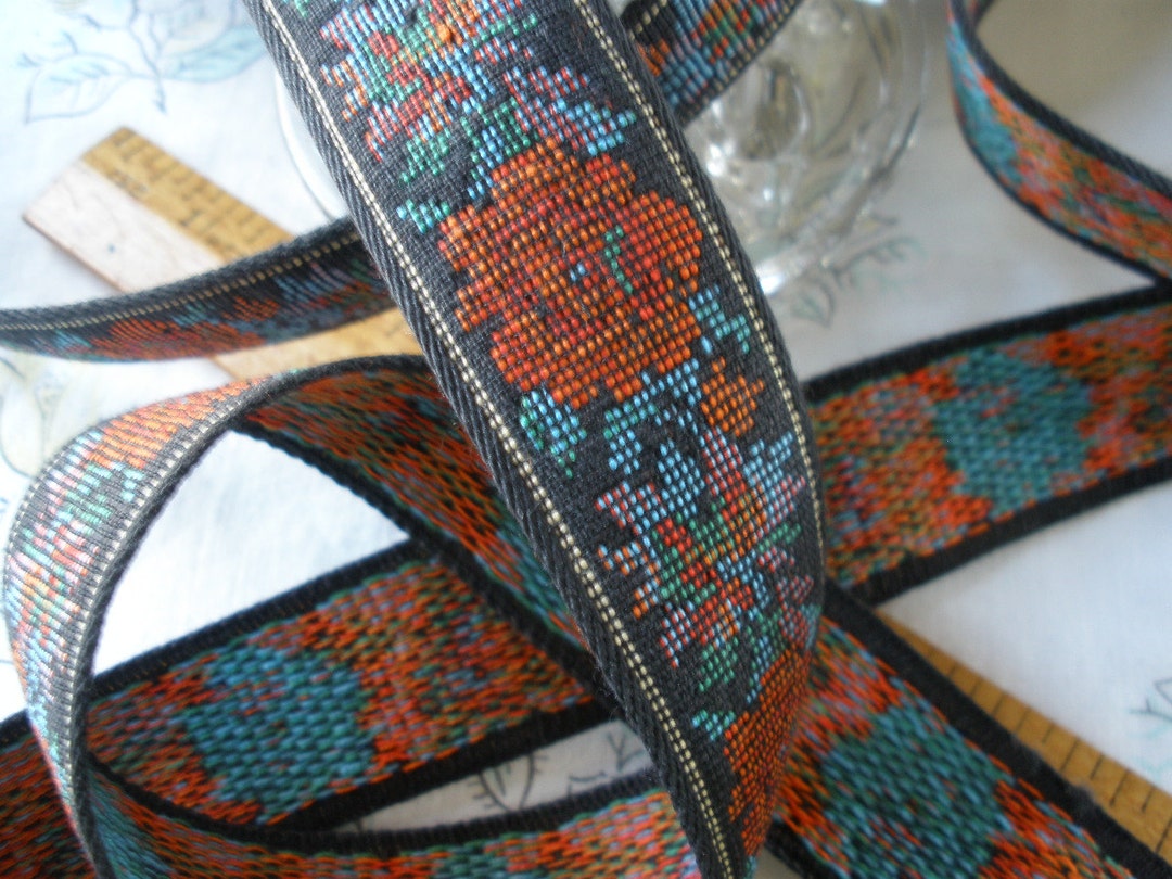 Floral Woven Ribbon Embroidered Jacquard Trim 1 25mm Wide by the Yard ...