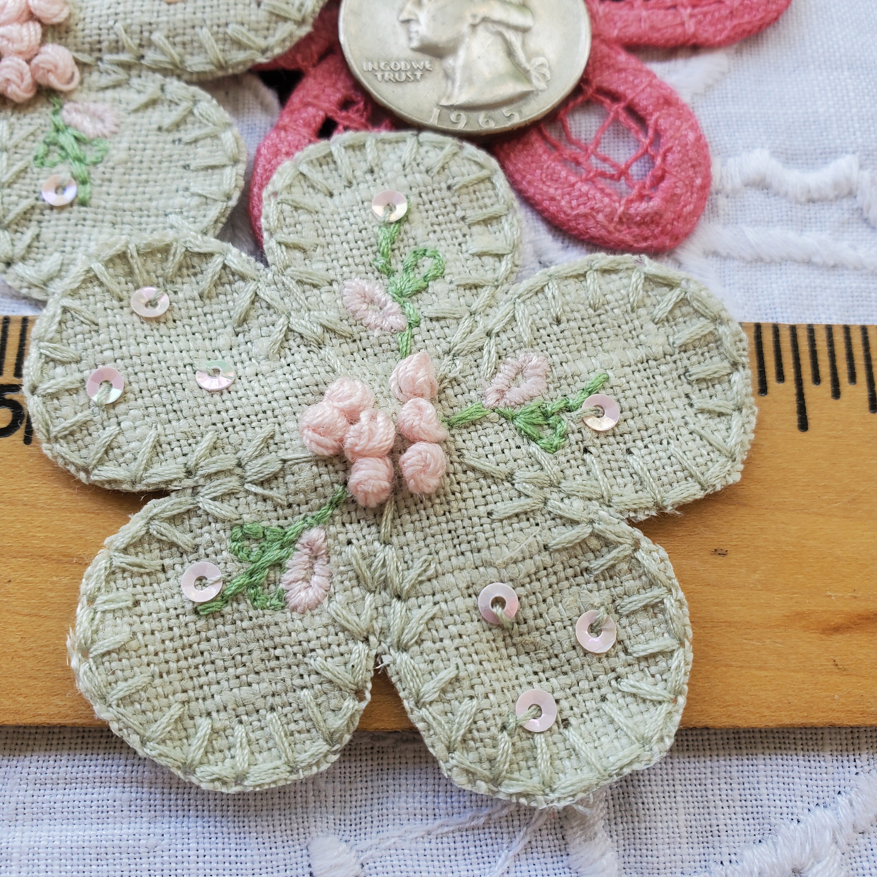 Pink Flower Embroidered Headband - Etsy