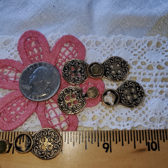 Antique Gold Tone Sweater Clasp Button Shape Medium Hook and Loop