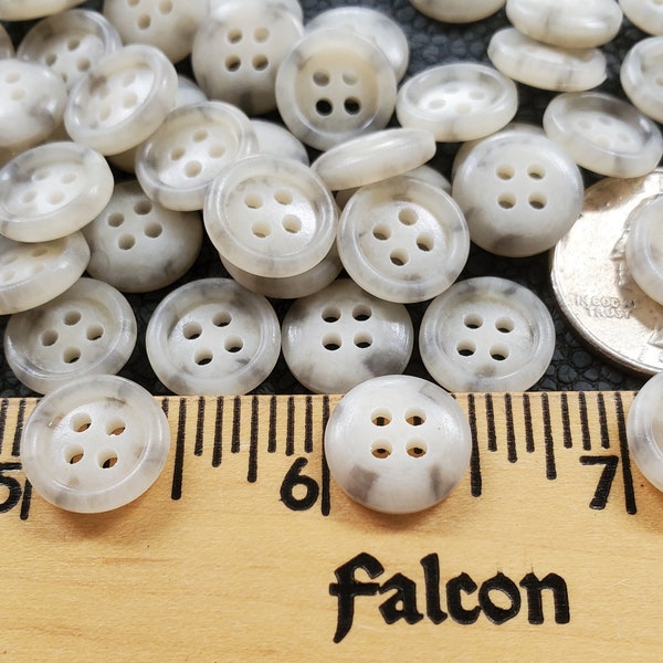 12MM Retro Cool Bulk Shirt Buttons 24pcs light gray and off-white horn effect 19L Plastic 4 hole rim sew on crafts clothes doll size too