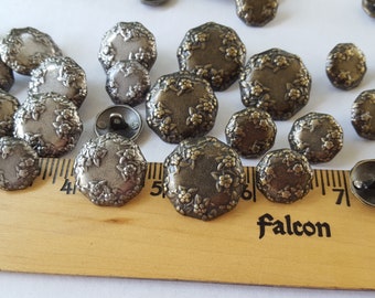 Floral Pattern Metal Shank Buttons Antique Silver or Bronze sizes 5/8" 13/16" 7/8" 15mm 17.5MM 20MM 23MM blazer coat jewelry clasp cool