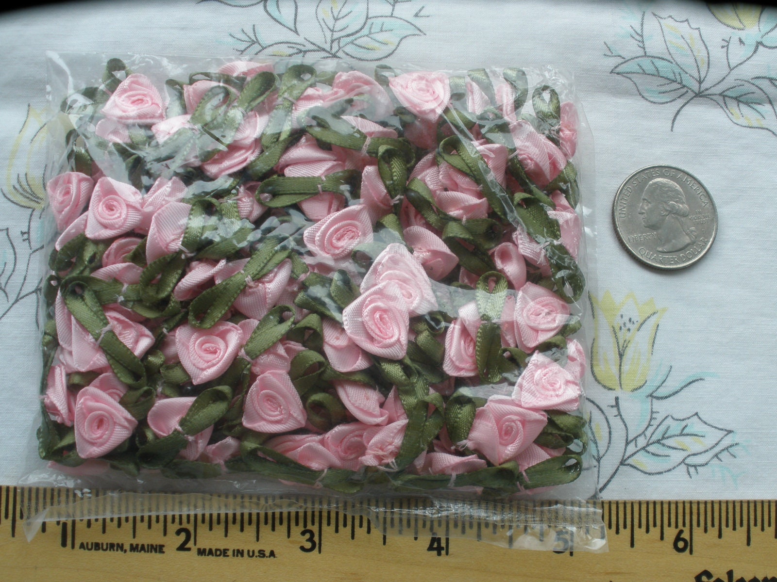 Tiny Petal Pink Satin Ribbonwork Flowers Rosettes Hand Sewn | Etsy