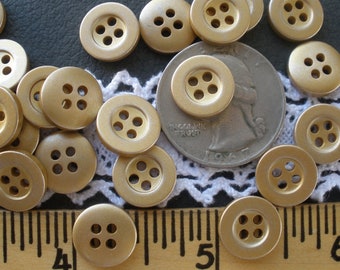 Very Light Gold Color Shirt Buttons size 18L 11mm 7/16" 4 hole recessed rim metallic plastic sew on doll jewelry sewing crafts